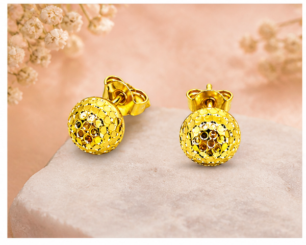 Elura Textured Dome Gold-Toned Stud Earrings for Women